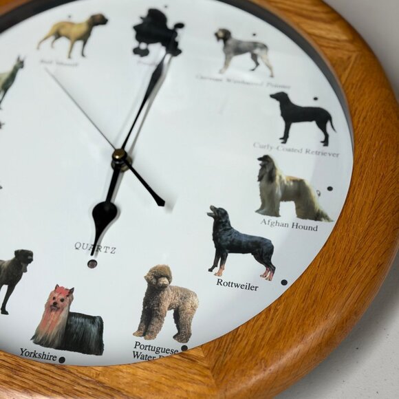 Quartz 13" Dog Breed Wall Clock Wood Frame Barking Chime Decor Tested Working - Picture 3 of 6